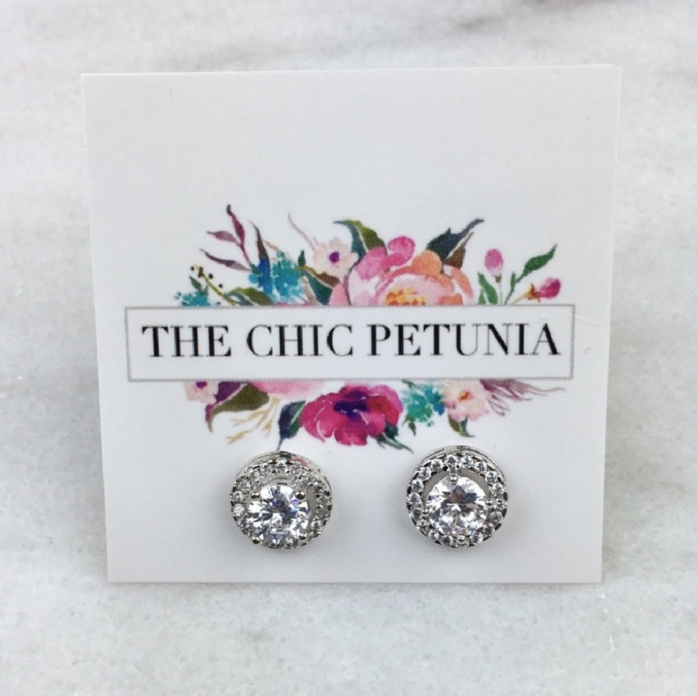 Rose Gold CZ Round Halo Earrings - Picture 4 of 6